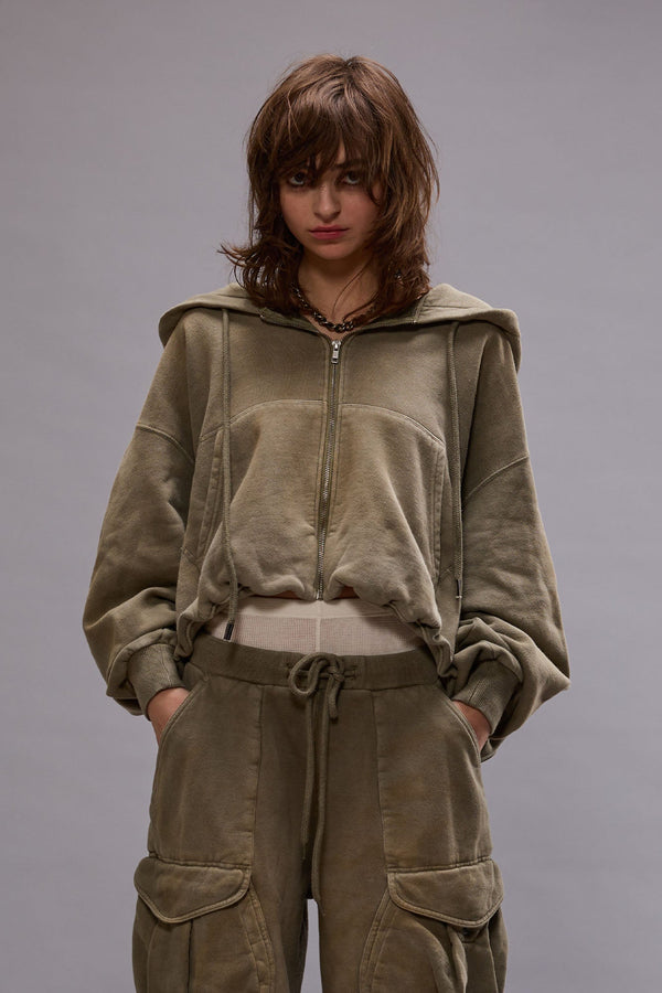 R13 BALLOON ZIP-UP HOODIE Faded Olive