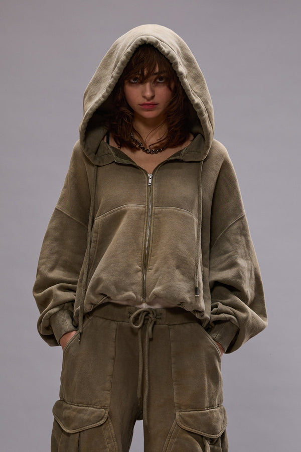 R13 BALLOON ZIP-UP HOODIE Faded Olive