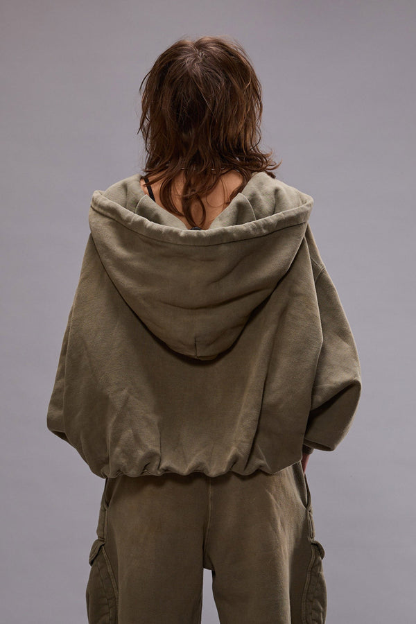 R13 BALLOON ZIP-UP HOODIE Faded Olive