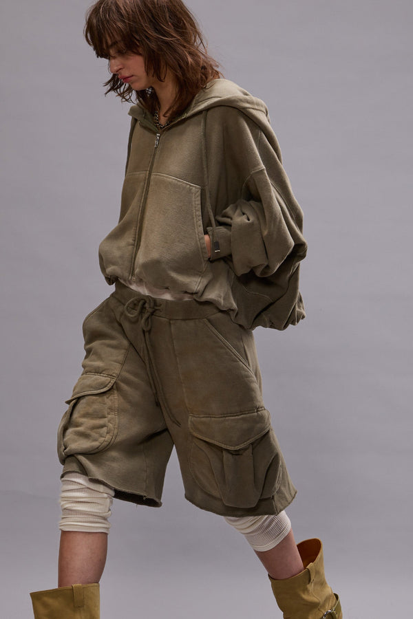 r13 BALLOON ZIP-UP HOODIE faded olive