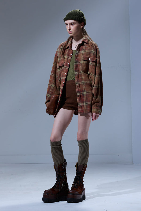 r13 BOYFRIEND SHIRT Bleached Red/ Ecru Plaid