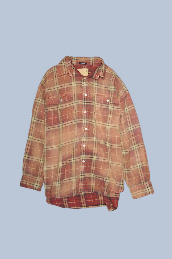 r13 BOYFRIEND SHIRT Bleached Red/ Ecru Plaid