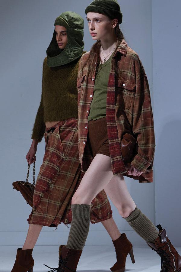 r13 BOYFRIEND SHIRT bleached red/ ecru plaid