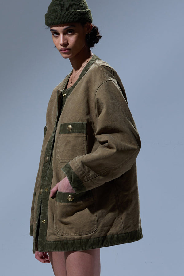 R13 CORD TRIMMED CHORE JACKET Dusky Tan Brown