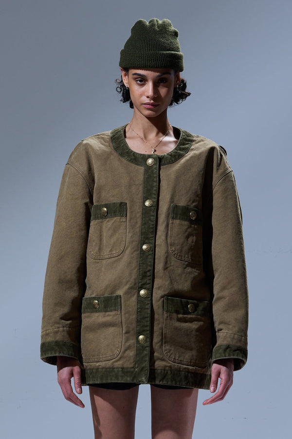 R13 CORD TRIMMED CHORE JACKET Dusky Tan Brown