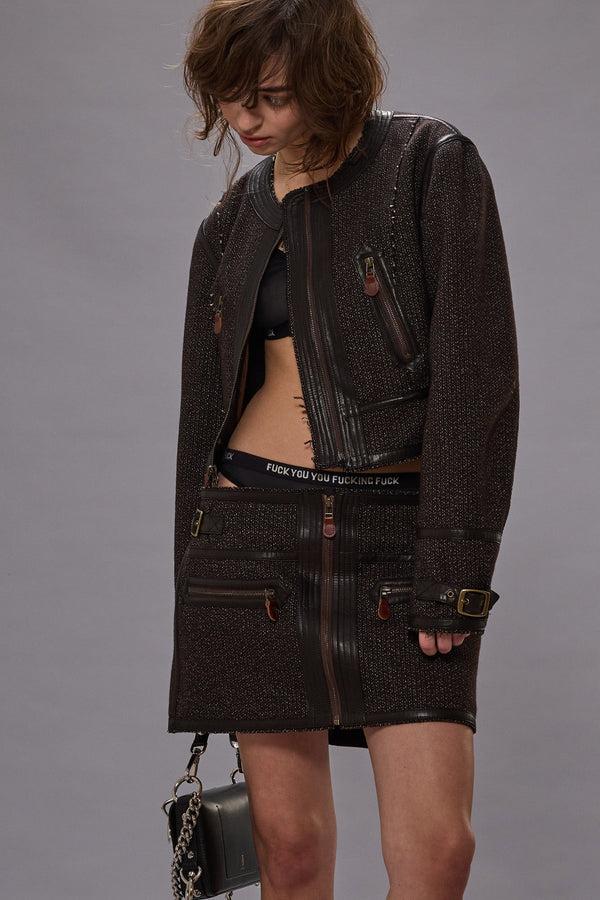 R13 CREWNECK JACKET WITH STITCH DETAILS Brown