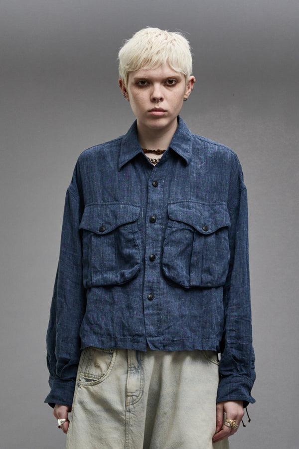 R13 CROPPED BELLOW POCKET SHIRT Indigo Blue
