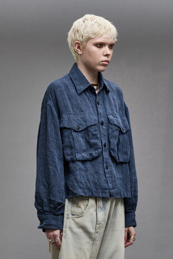 R13 CROPPED BELLOW POCKET SHIRT Indigo Blue