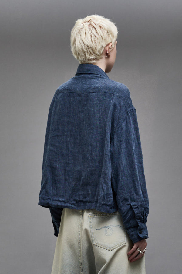 R13 CROPPED BELLOW POCKET SHIRT Indigo Blue