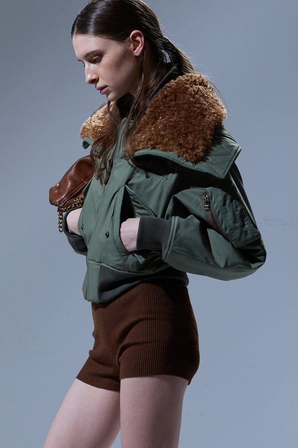 R13 CROPPED FLIGHT BOMBER Sage Green