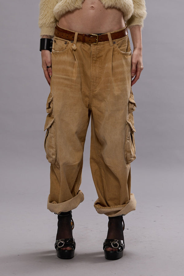 R13 CROPPED MULTI POCKET CARGO Faded Wheat