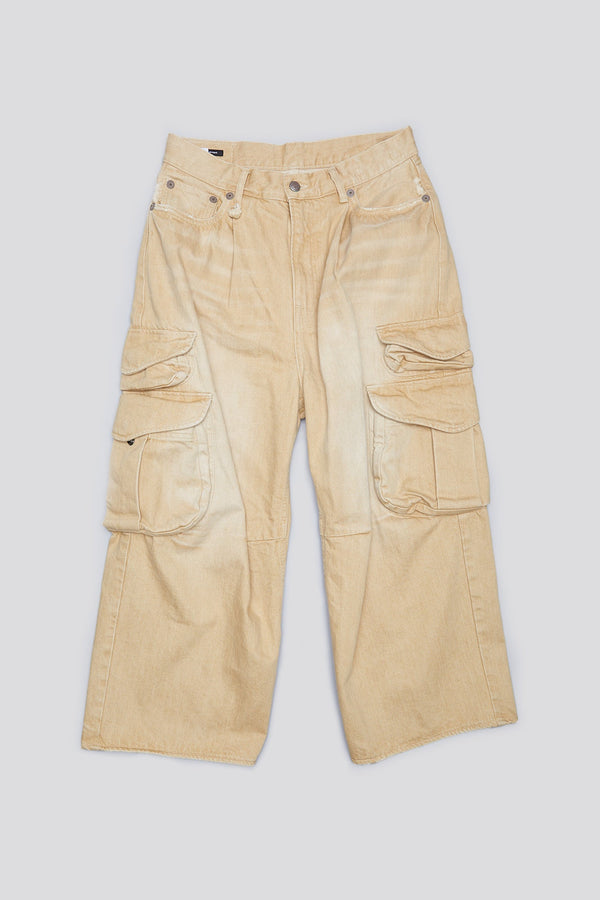 R13 CROPPED MULTI POCKET CARGO Faded Wheat