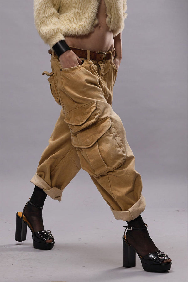 r13 CROPPED MULTI POCKET CARGO faded wheat