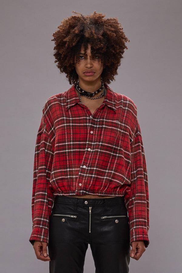 R13 CROSSOVER BUBBLE SHIRT Washed Red Plaid
