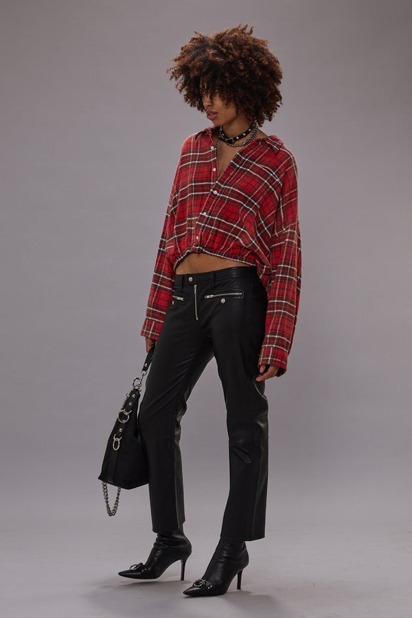 r13 CROSSOVER BUBBLE SHIRT washed red plaid