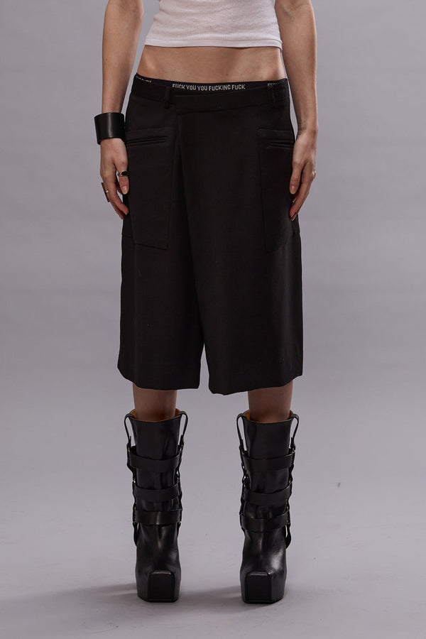 R13 CROSSOVER KNEE-LENGTH SHORTS Black