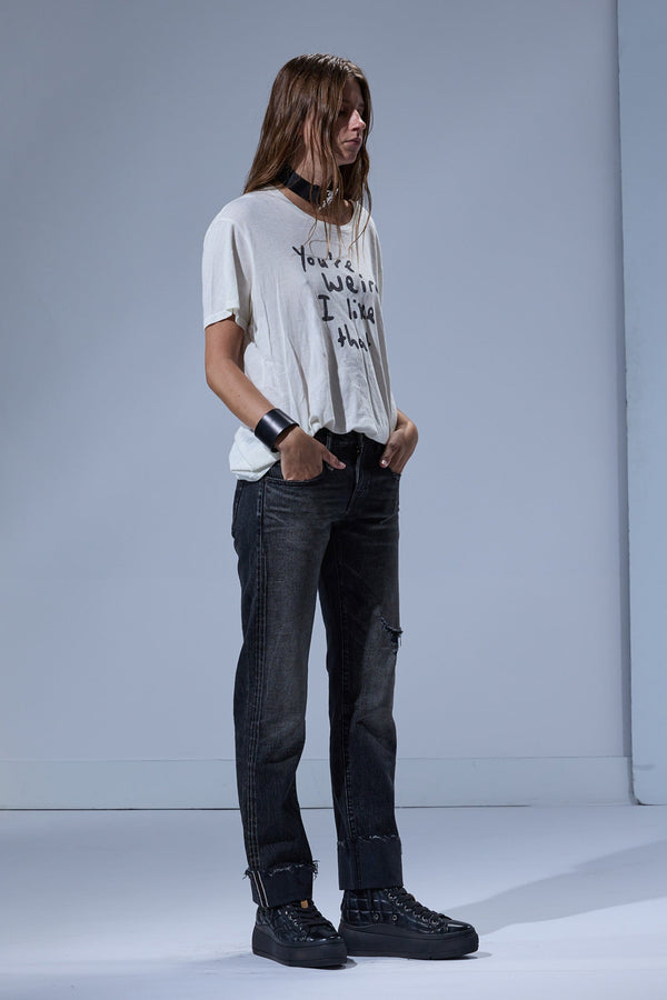 R13 CUFFED BOY STRAIGHT Cinder Selvedge Black