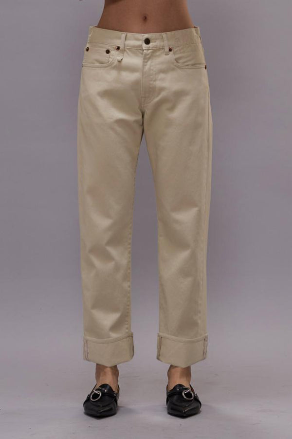 r13 CUFFED BOYFRIEND JEAN bone white selvedge