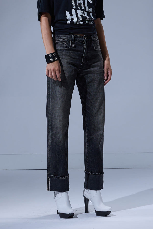 R13 CUFFED BOYFRIEND JEAN Phantom Selvedge Black