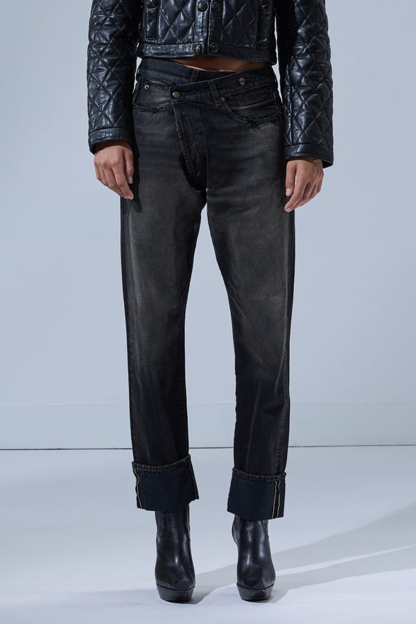 R13 CUFFED CROSSOVER Phantom Selvedge Black