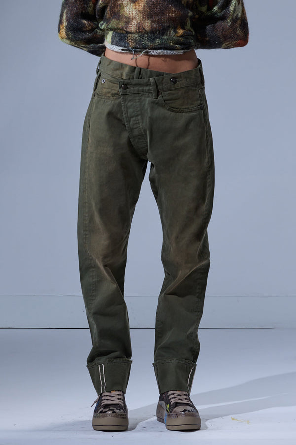 R13 CUFFED CROSSOVER Vintage Olive Selvedge Green