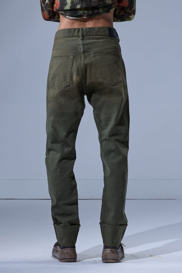 R13 CUFFED CROSSOVER Vintage Olive Selvedge Green