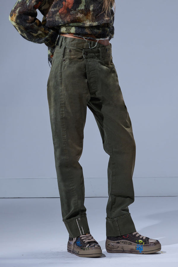 r13 CUFFED CROSSOVER vintage olive selvedge green