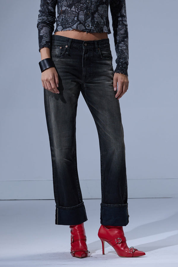 R13 CUFFED ROMEO JEAN Cinder Selvedge Black