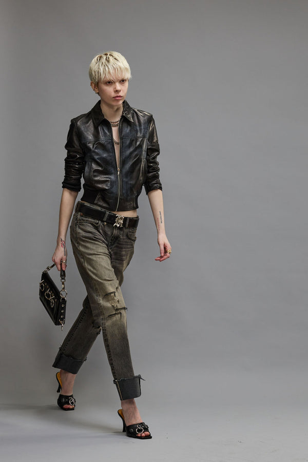 R13 CUFFED ROMEO JEAN Hayne Selvedge Black