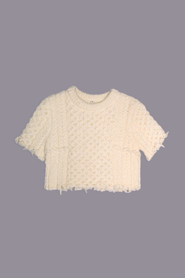 R13 CUT-OFF SHRUNKEN FISHERMAN SWEATER Cream