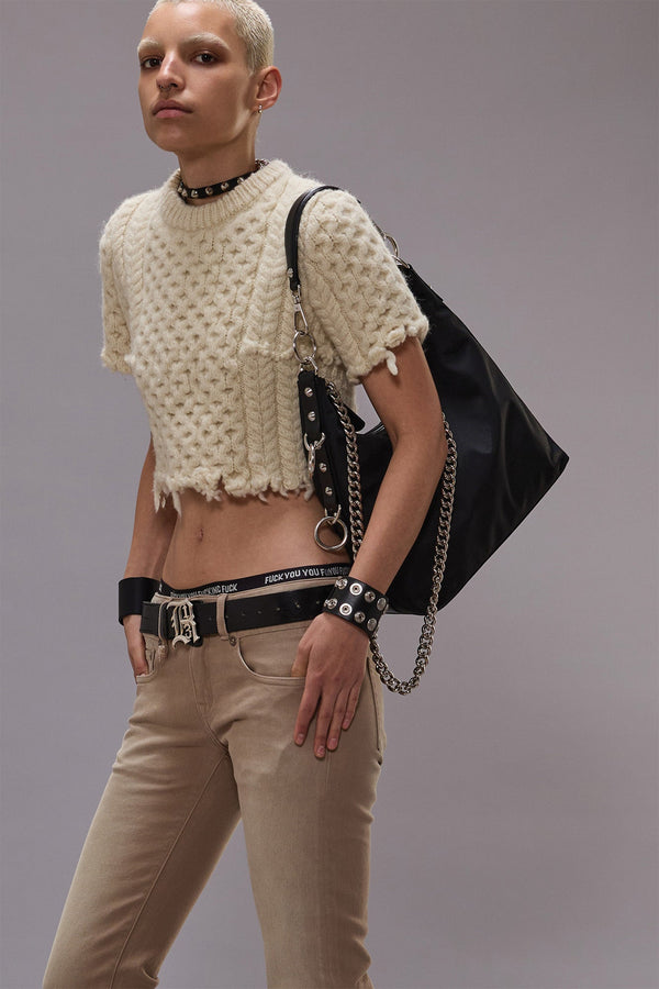 r13 CUT-OFF SHRUNKEN FISHERMAN SWEATER cream