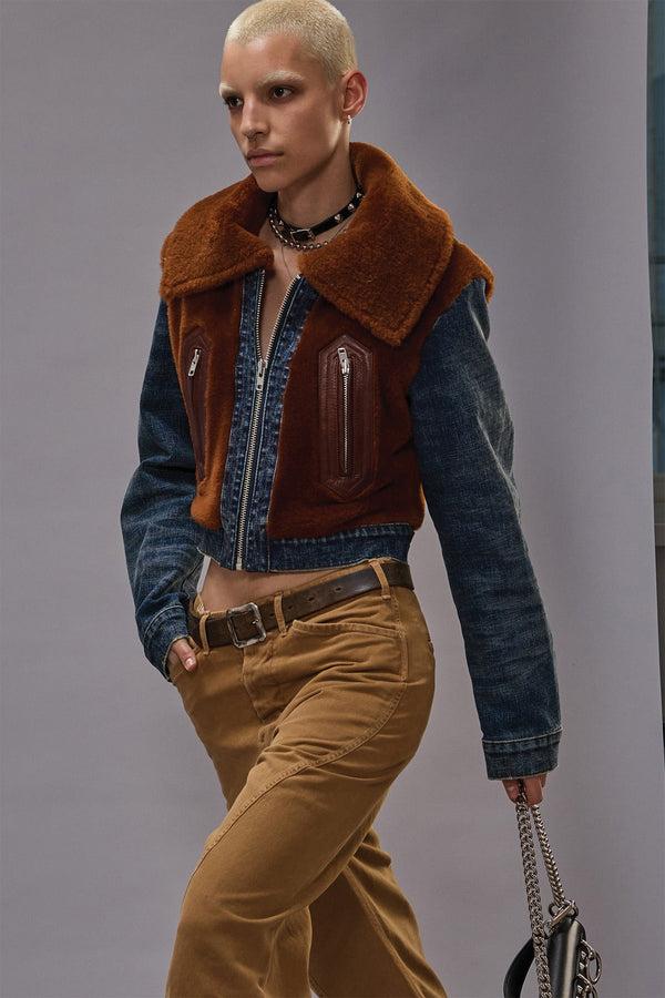 r13 DENIM FUR JACKET melvin blue stretch