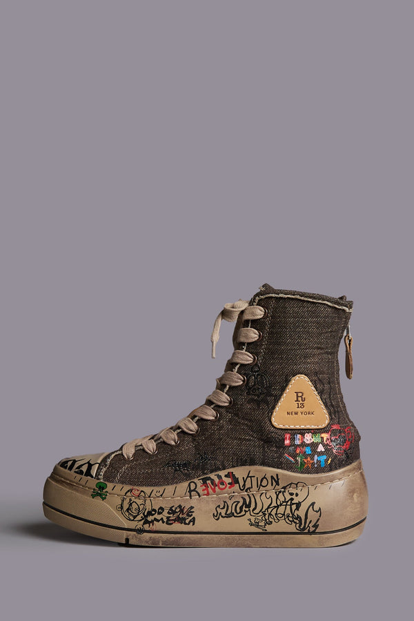 r13 DISTRESSED TALL KURT dark brown