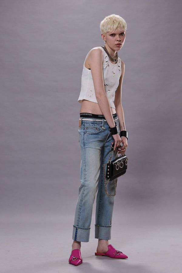 R13 DISTRESSED TANK Ecru