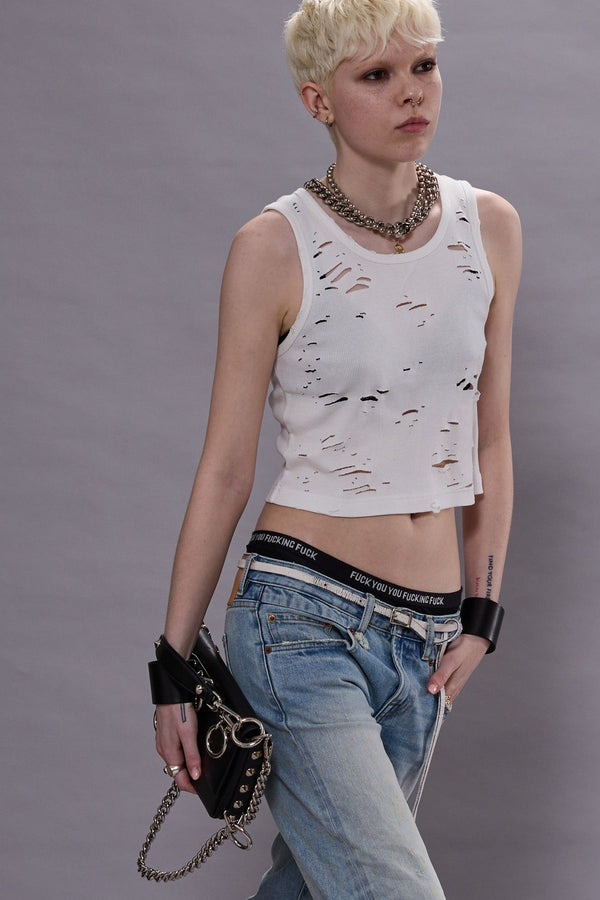 r13 DISTRESSED TANK ecru