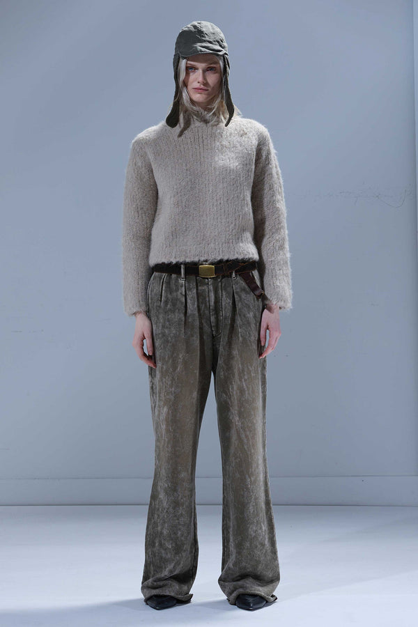 r13 DOUBLE PLEAT SWEATPANT acid olive green