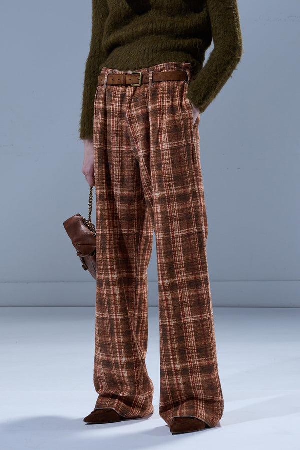 R13 DOUBLE PLEAT SWEATPANT Printed Plaid Brown