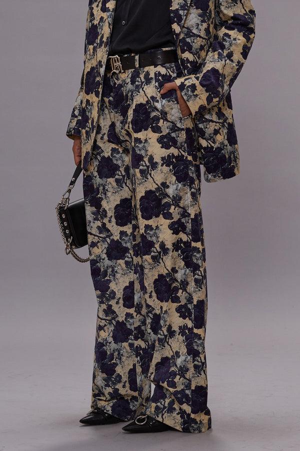 R13 DOUBLE PLEAT TROUSER Black And Cream Floral