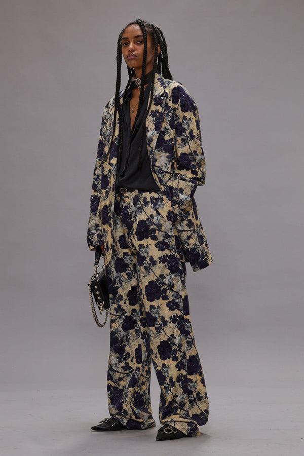 r13 DOUBLE PLEAT TROUSER black and cream floral