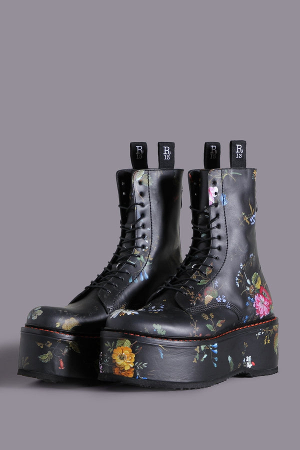 R13 DOUBLE STACK BOOT Black Floral