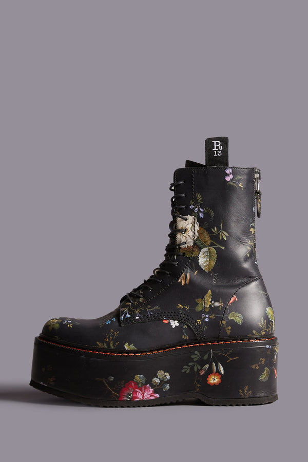 r13 DOUBLE STACK BOOT black floral