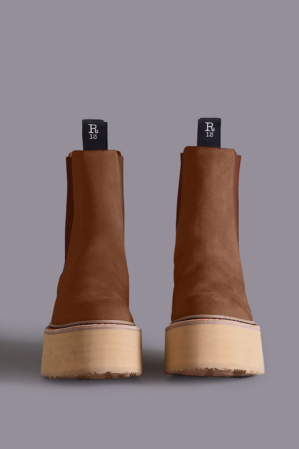 R13 DOUBLE STACK CHELSEA BOOT Brown Suede