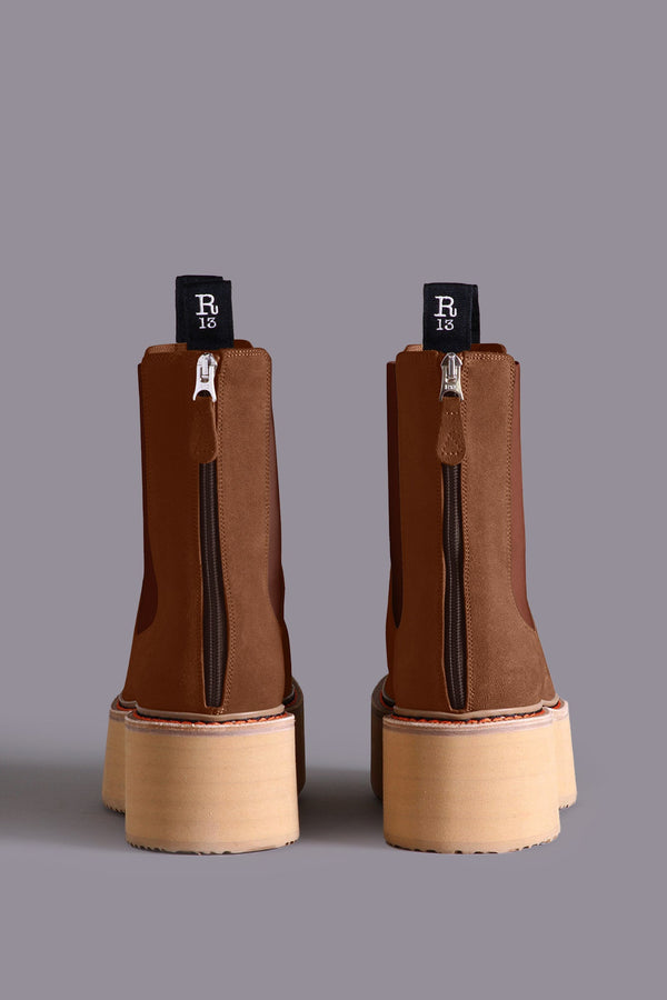 R13 DOUBLE STACK CHELSEA BOOT Brown Suede