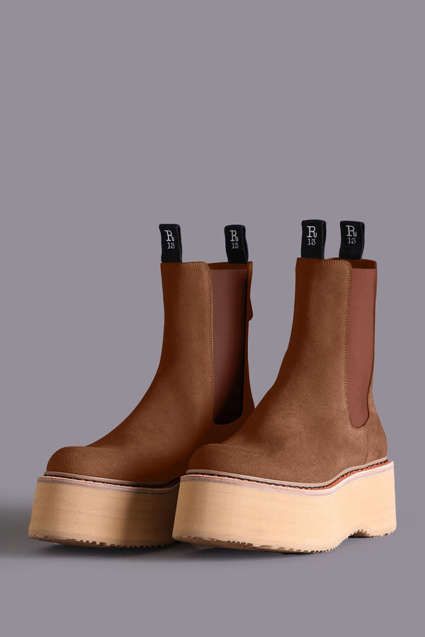r13 DOUBLE STACK CHELSEA BOOT brown suede