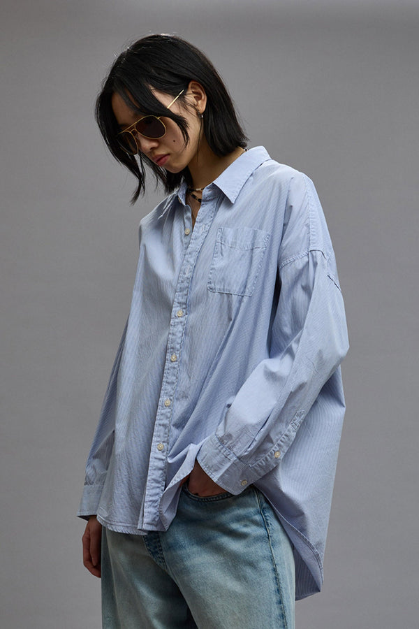 r13 DROP NECK SHIRT blue and white stripe