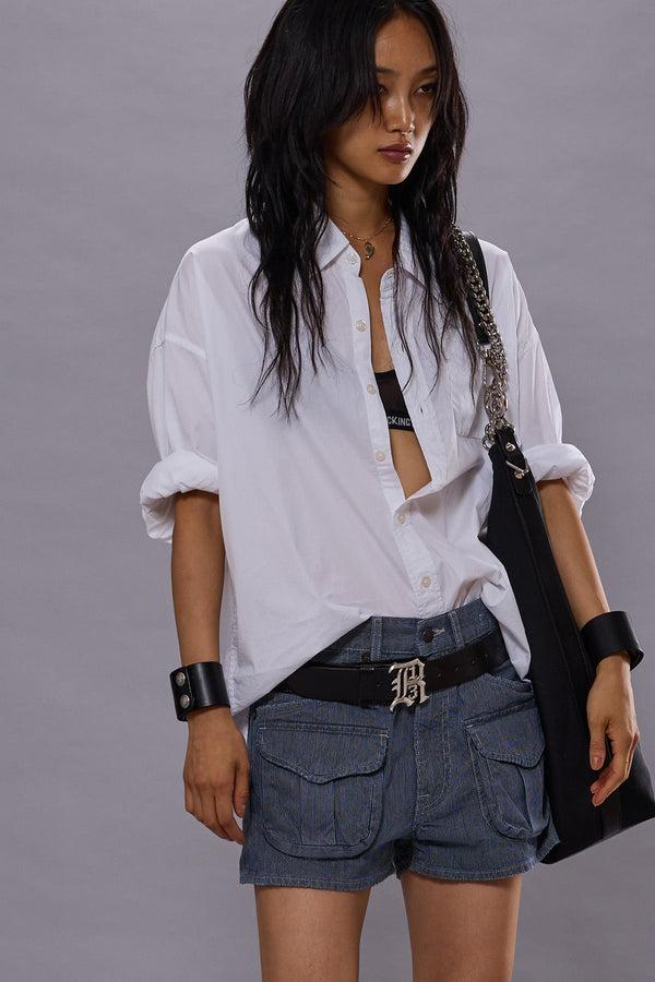 r13 DROP NECK SHIRT white