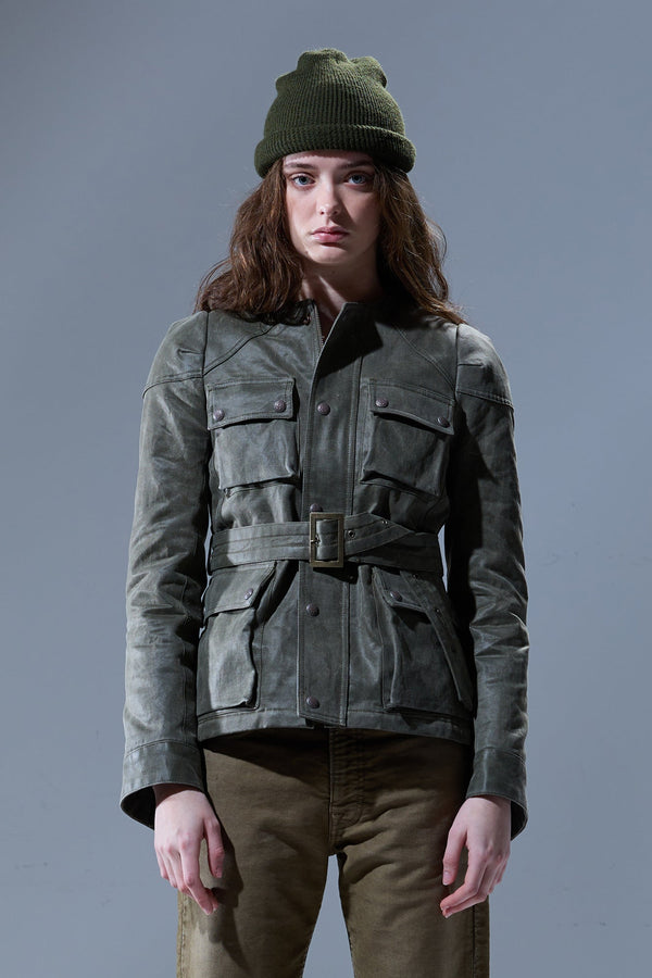R13 ELONGATED BELTED JACKET Olive Green