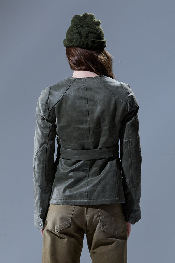 R13 ELONGATED BELTED JACKET Olive Green