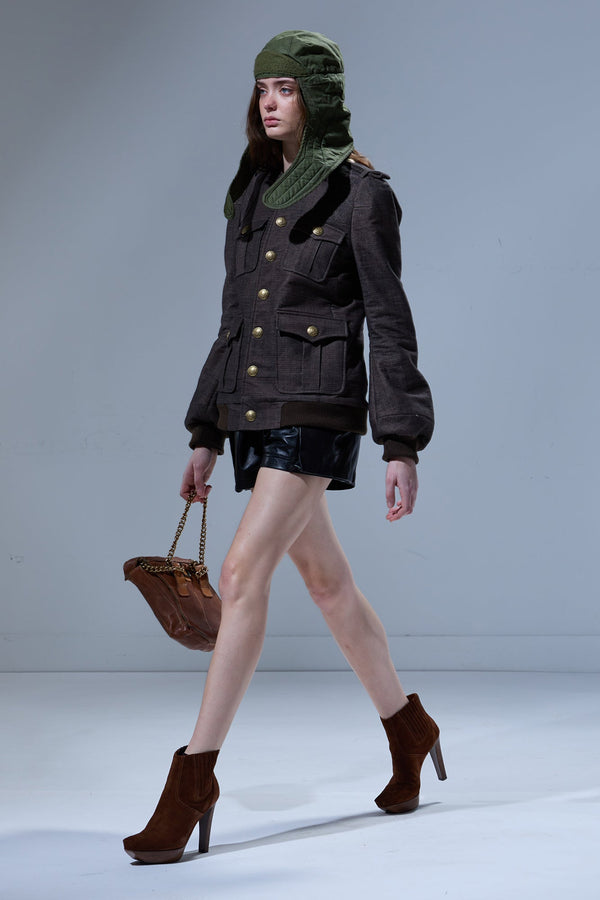 R13 ELONGATED OFFICER JACKET Dark Brown