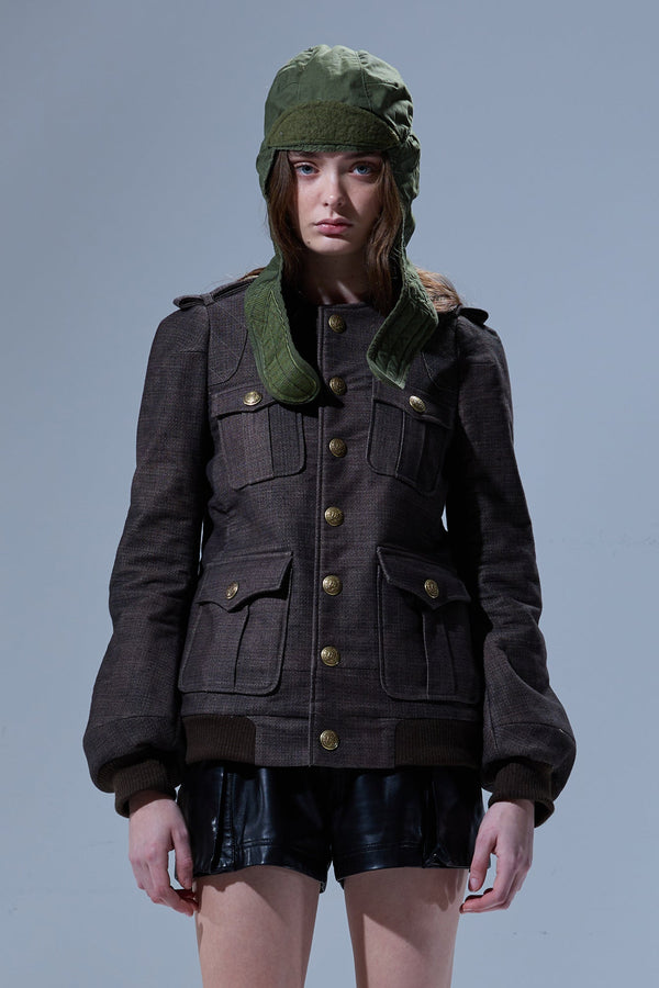 R13 ELONGATED OFFICER JACKET Dark Brown